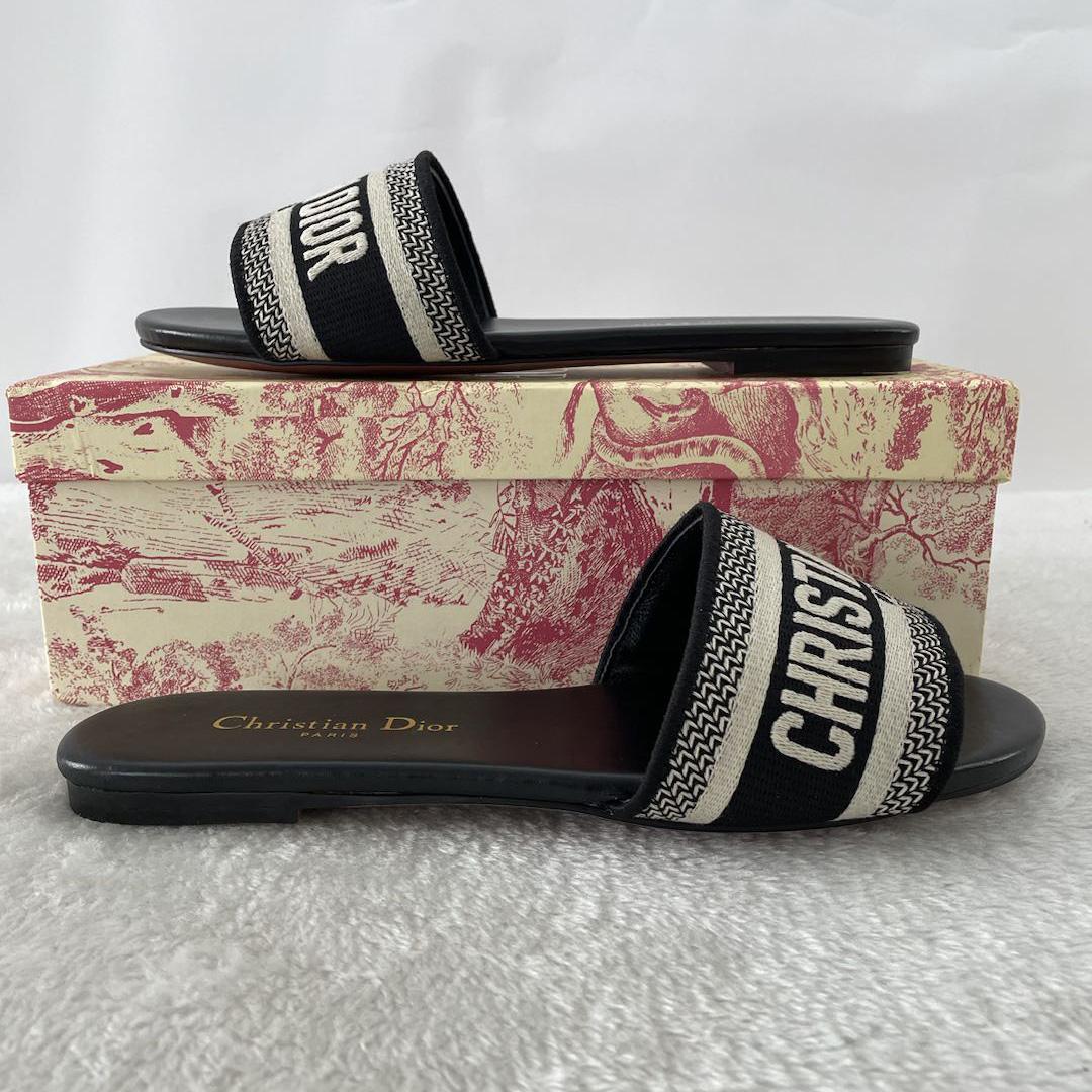 Dior Dway Mule In Embroidered Cotton Black - 