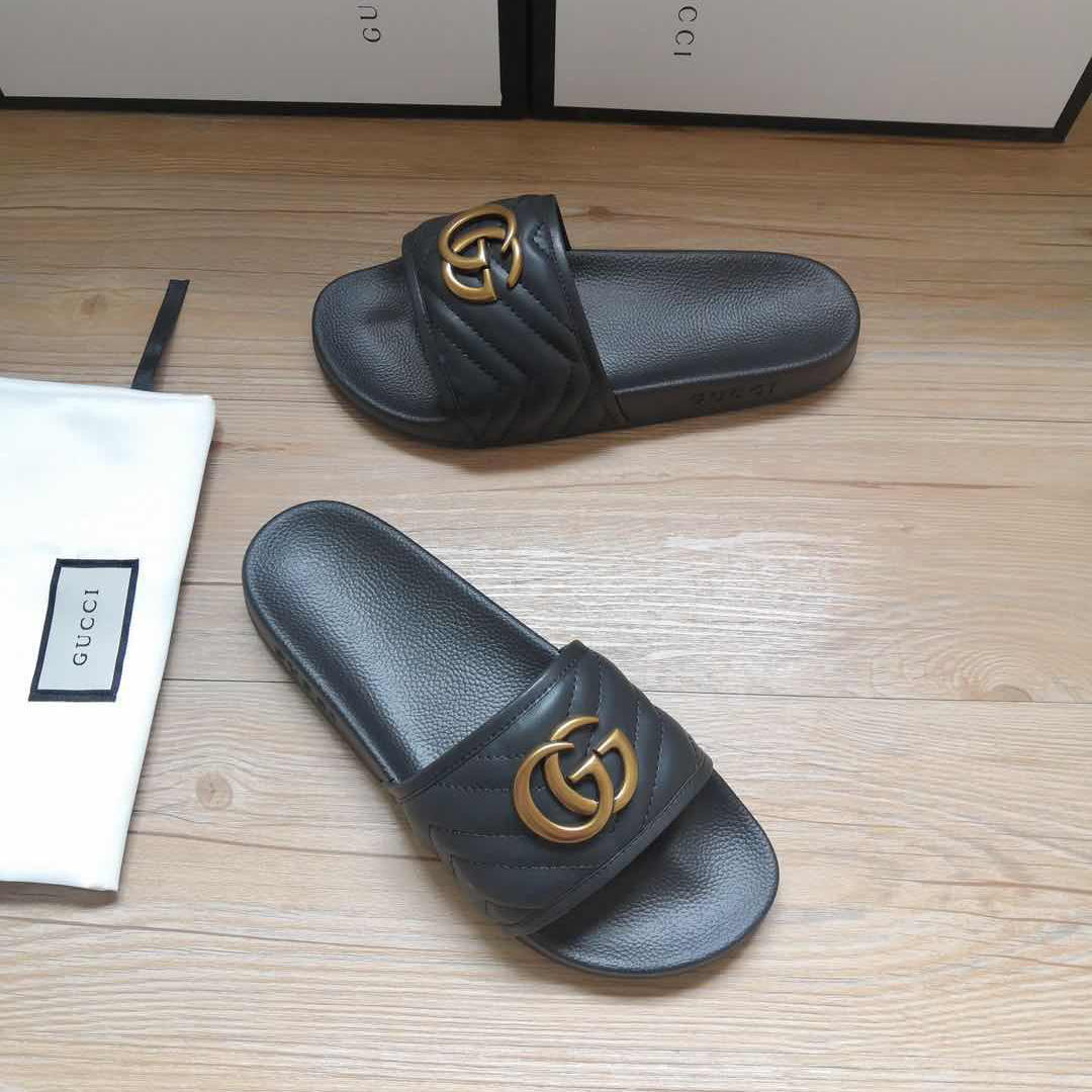 Gucci Black Double G Slippers - 