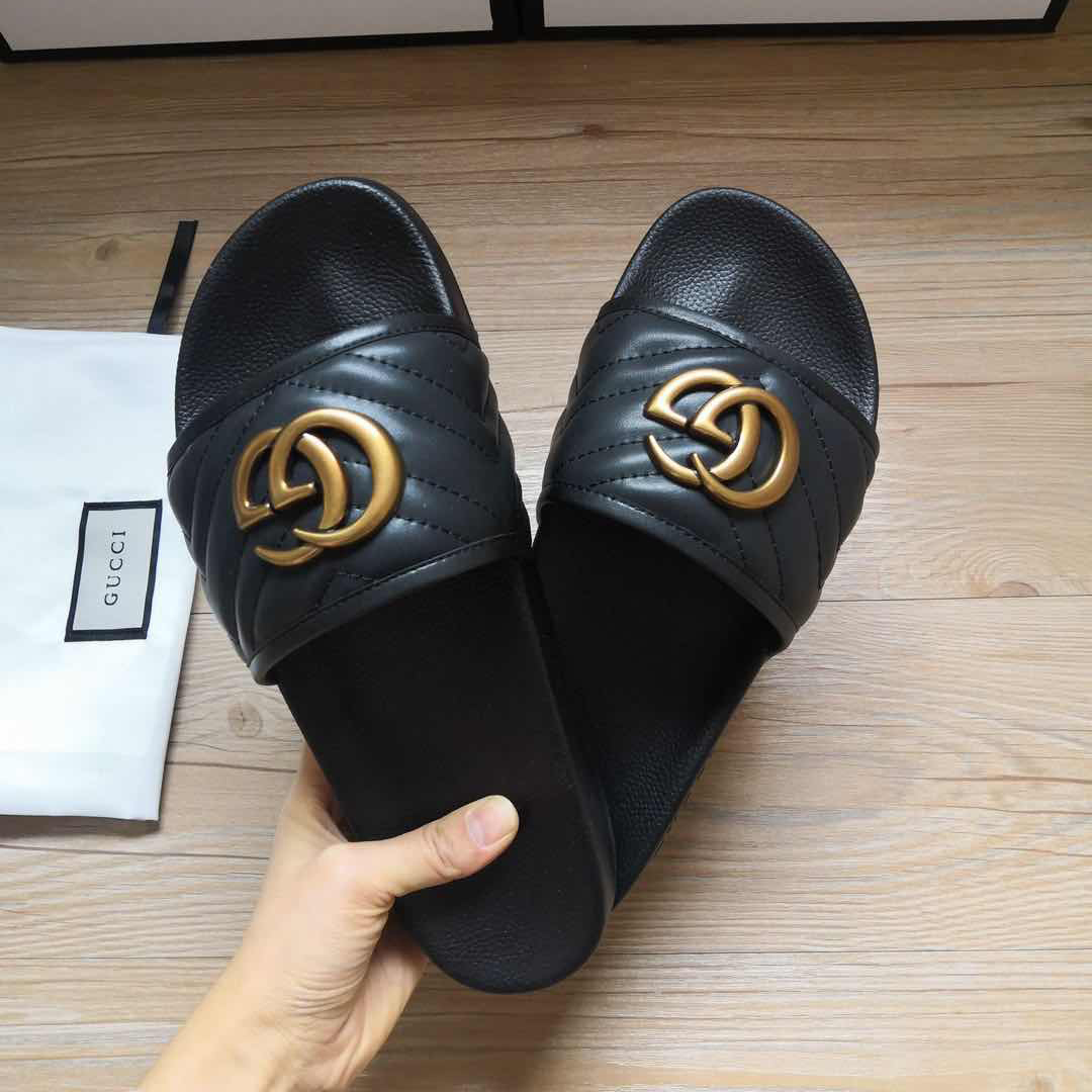 Gucci Black Double G Slippers - 
