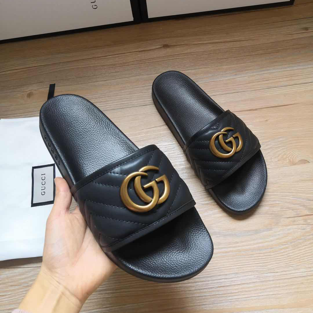 Gucci Black Double G Slippers - 