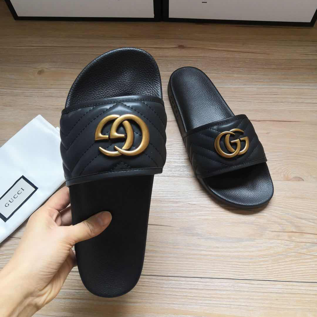 Gucci Black Double G Slippers - 