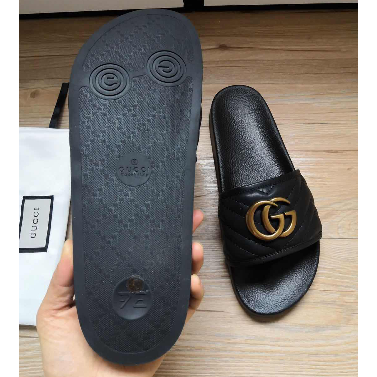 Gucci Black Double G Slippers - 