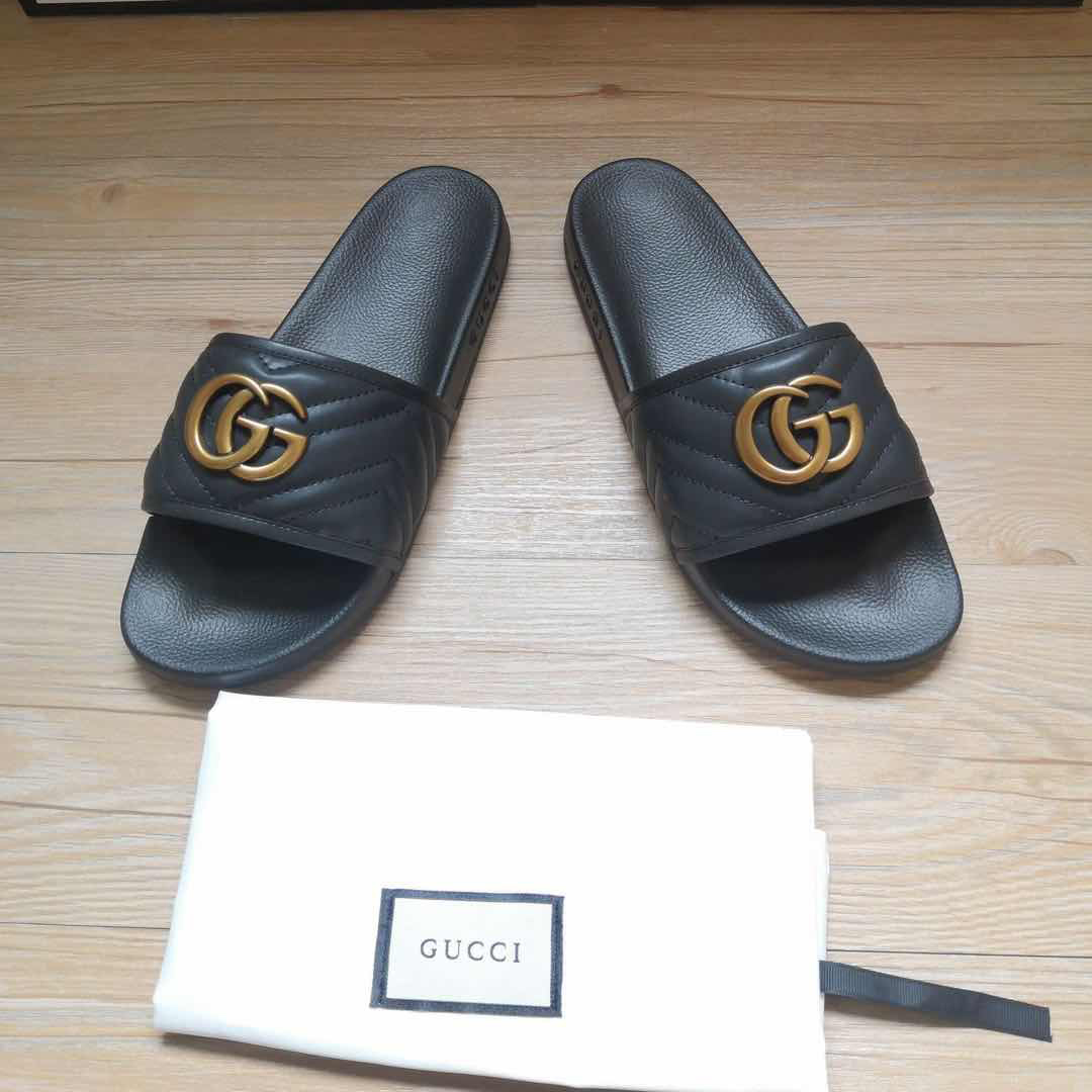 Gucci Black Double G Slippers - 