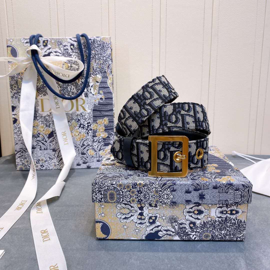 Dior Blue Oblique Jacquard Belt - 