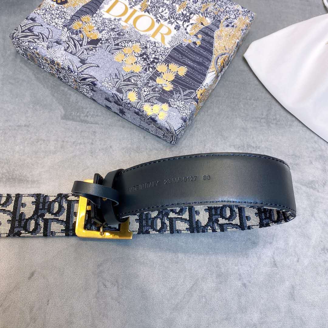 Dior Blue Oblique Jacquard Belt - 
