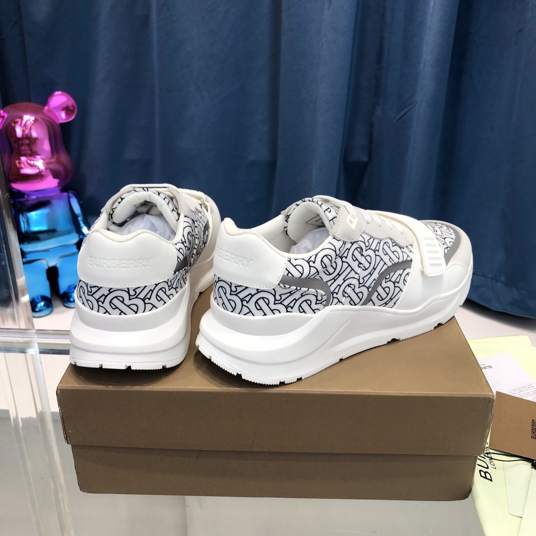 Burberry Check Cotton Canvas And Leather Sneakers - 