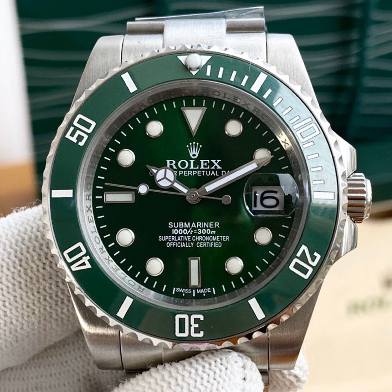 Rolex High Quality Oyster Perpetua Dark Green Dial Watch - 