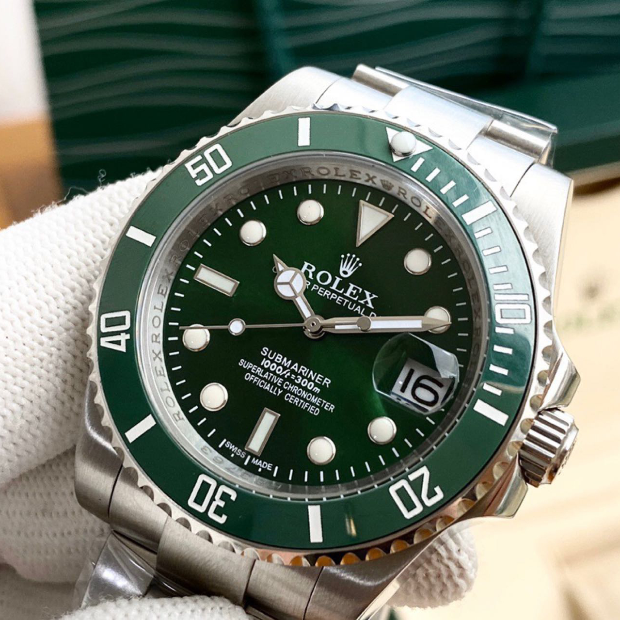 Rolex High Quality Oyster Perpetua Dark Green Dial Watch - 