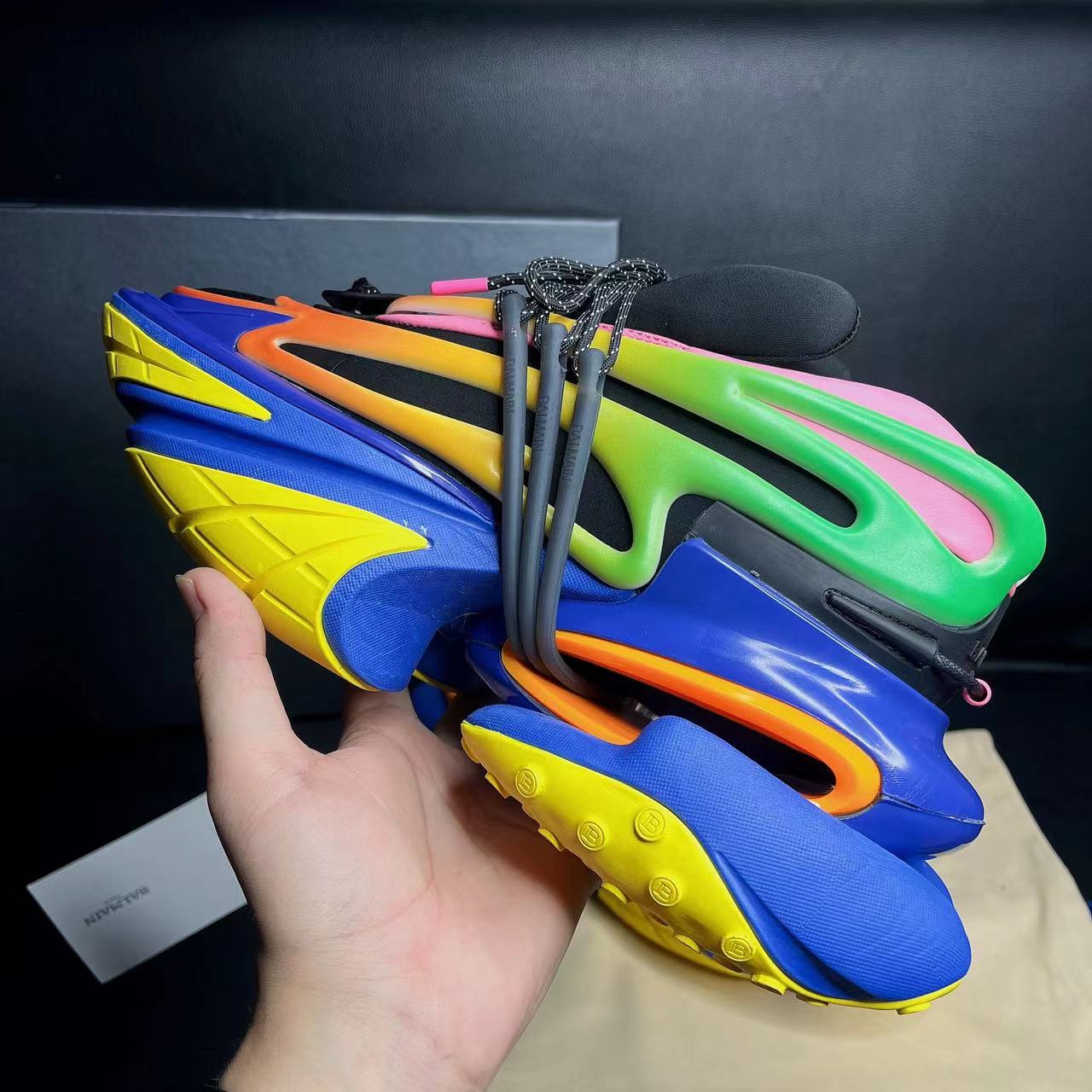 Balmain Multicolor Neoprene And Leather Unicorn Low-Top Sneakers - DesignerGu