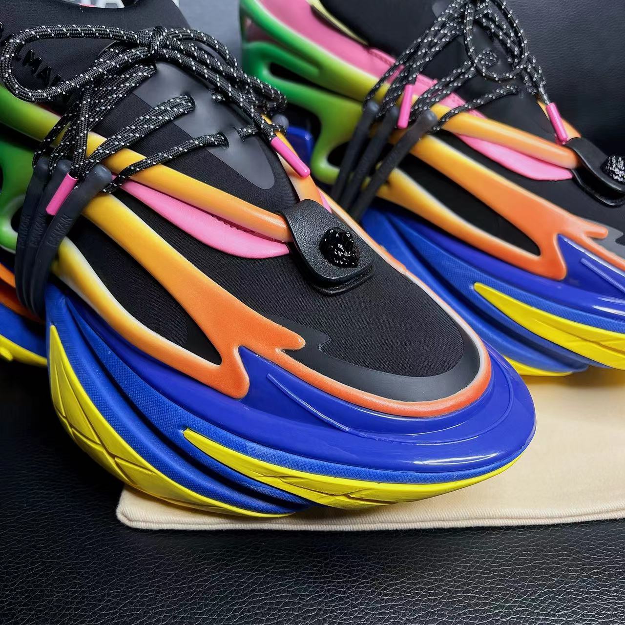 Balmain Multicolor Neoprene And Leather Unicorn Low-Top Sneakers - DesignerGu