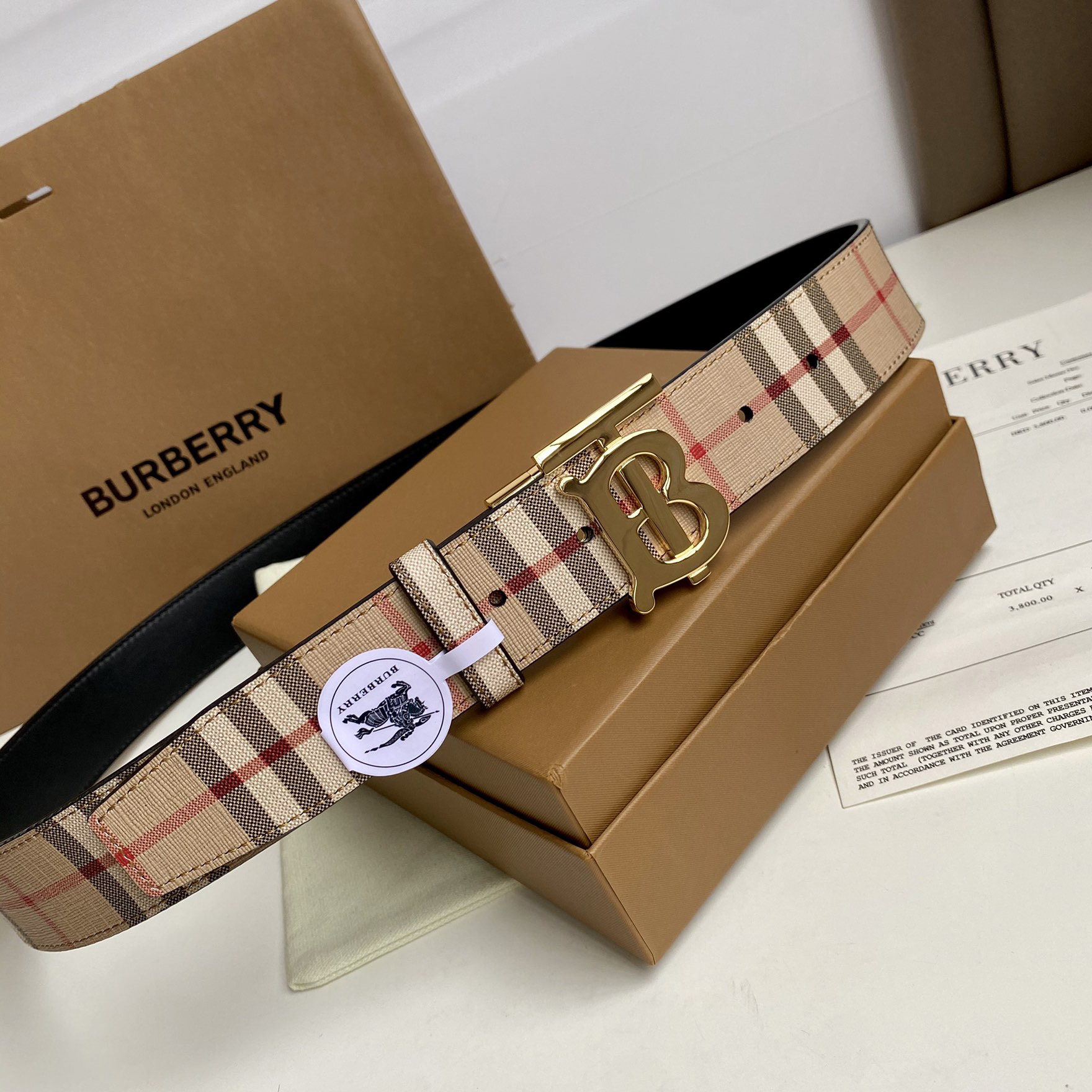 Burberry TB Monogram Vintage Check Bel—35mm - 