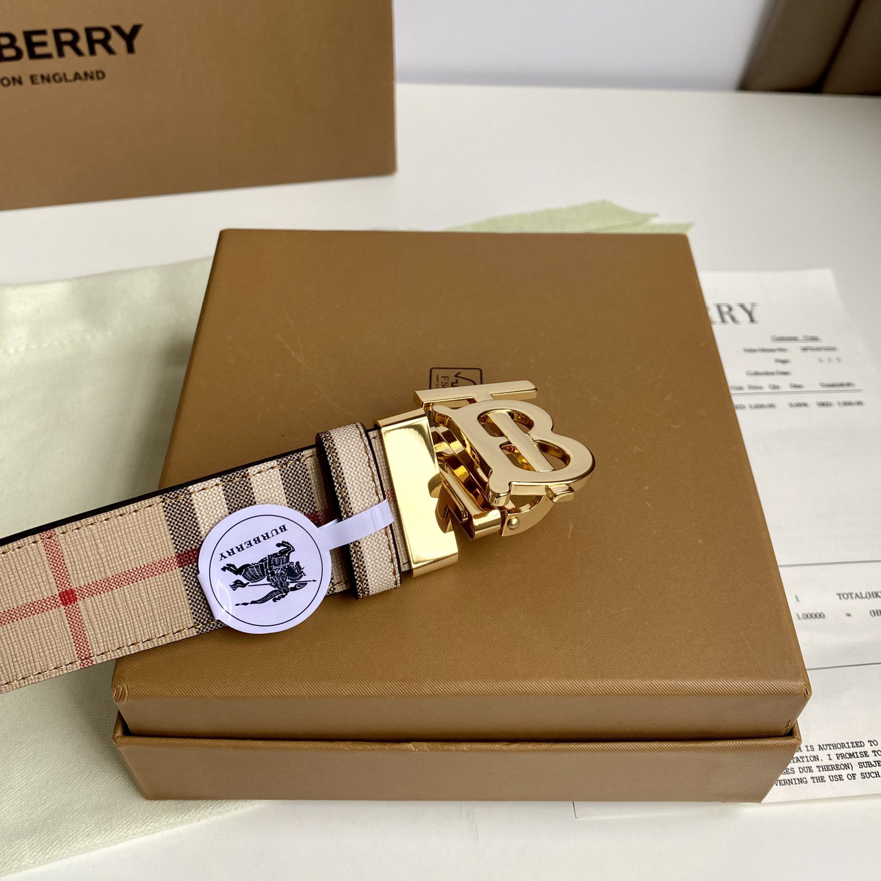 Burberry TB Monogram Vintage Check Bel—35mm - 