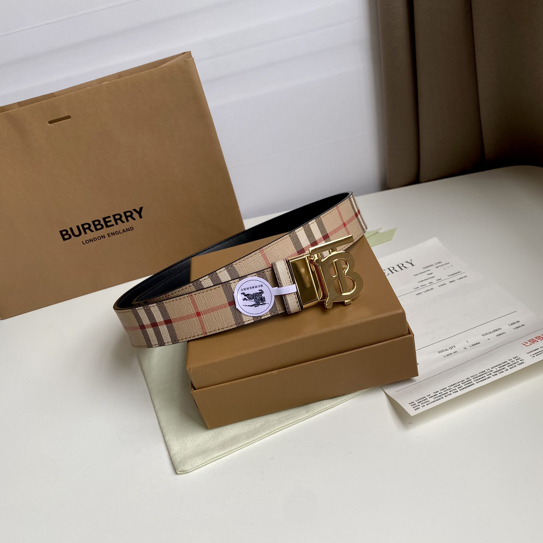 Burberry TB Monogram Vintage Check Bel—35mm - 