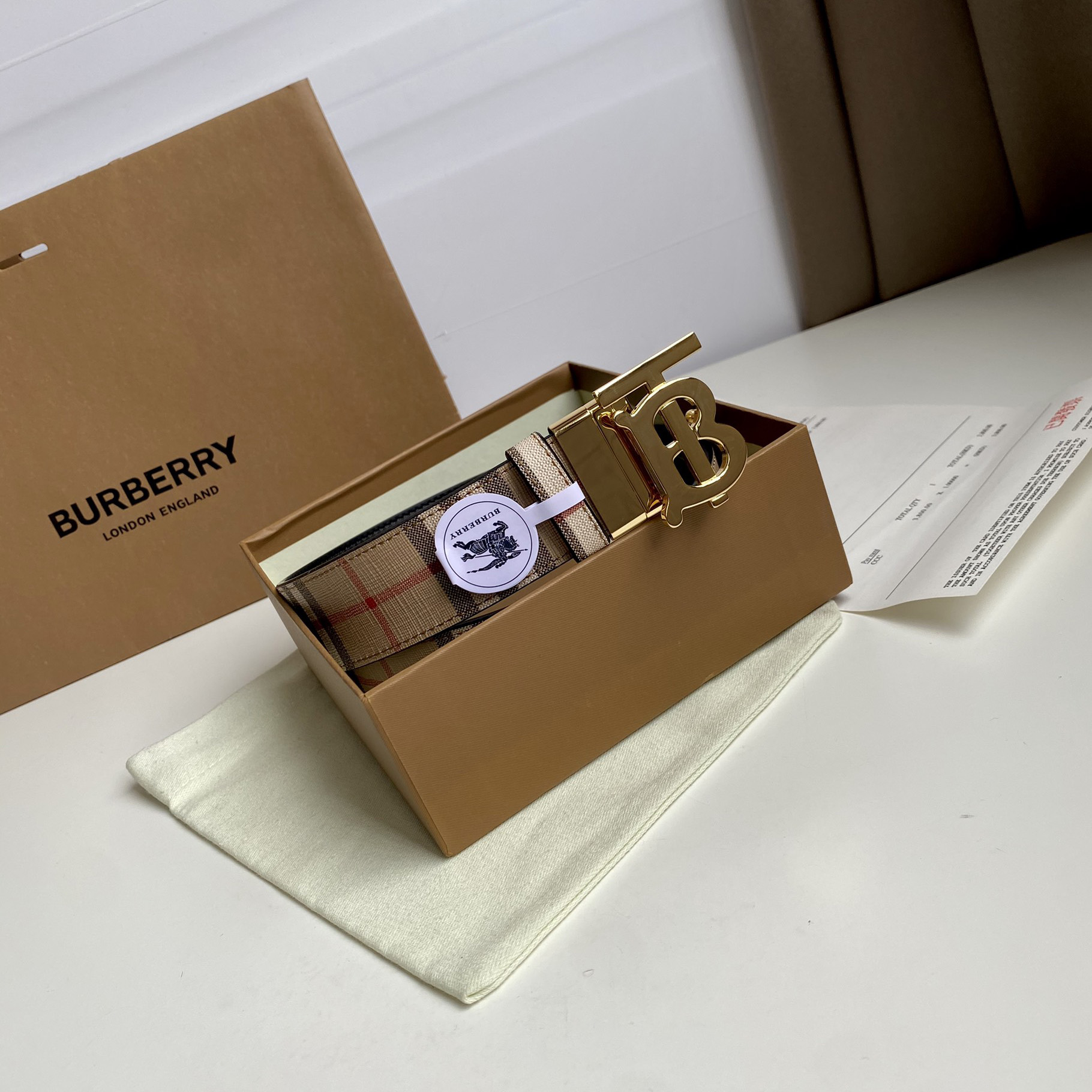 Burberry TB Monogram Vintage Check Bel—35mm - 
