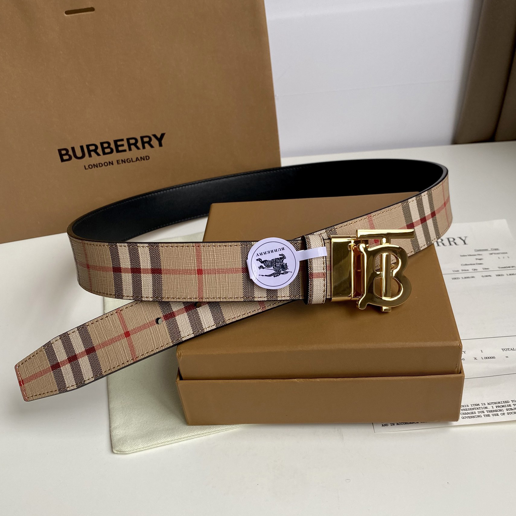 Burberry TB Monogram Vintage Check Bel—35mm - 