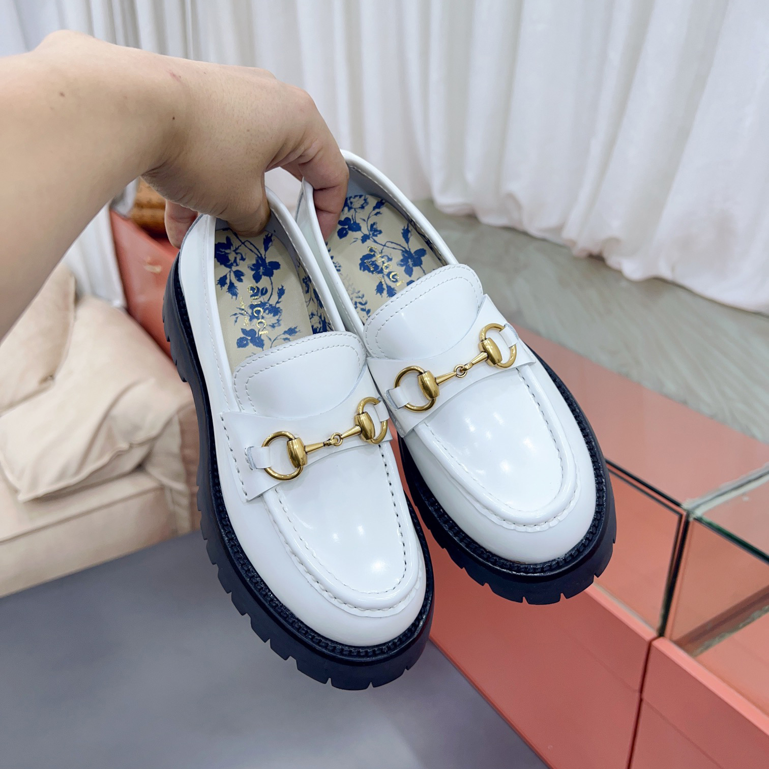 Gucci Leather Lug Sole Horsebit Loafer - 