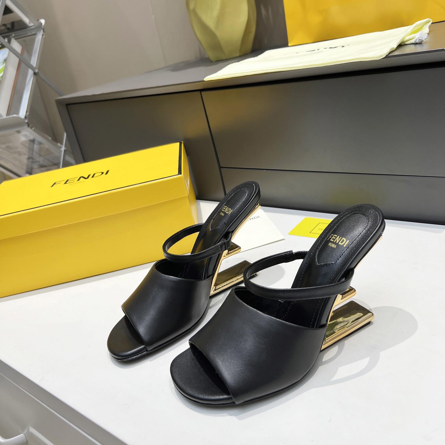 Fendi First Black Leather High-Heeled Sandals - 