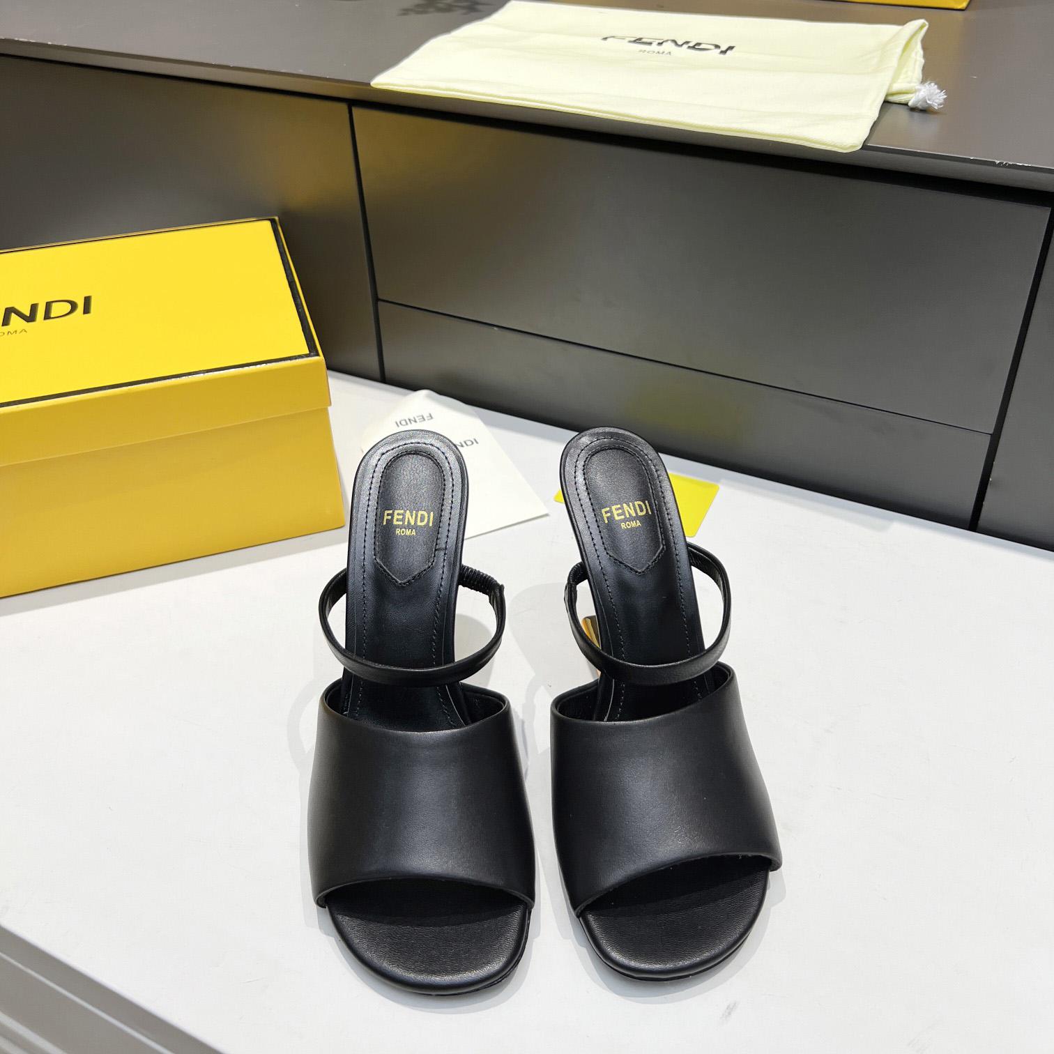 Fendi First Black Leather High-Heeled Sandals - 