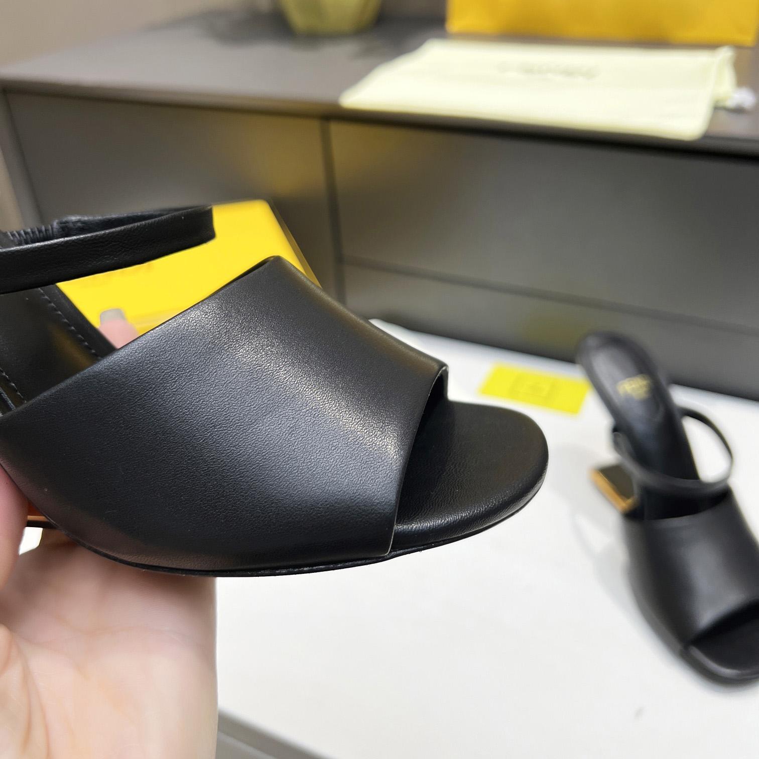 Fendi First Black Leather High-Heeled Sandals - 