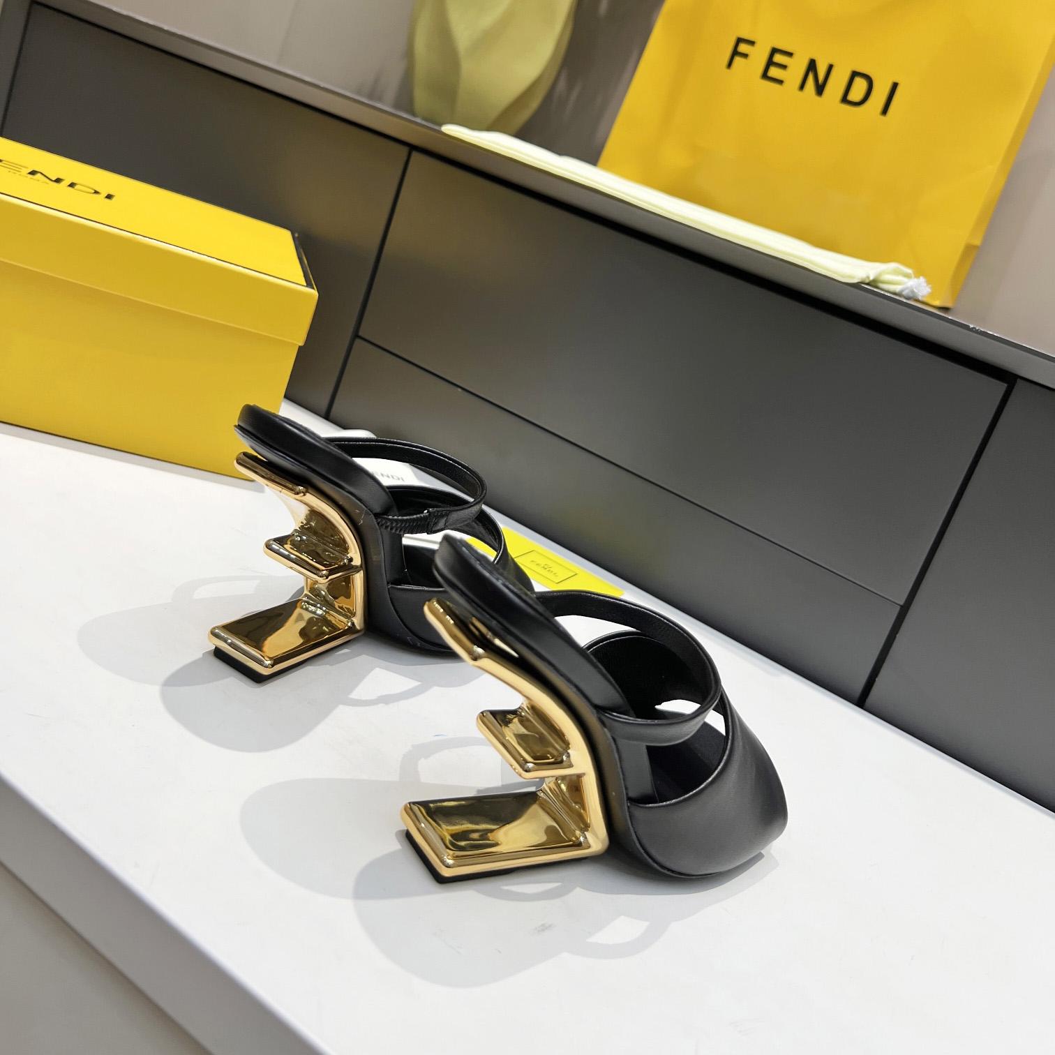 Fendi First Black Leather High-Heeled Sandals - 
