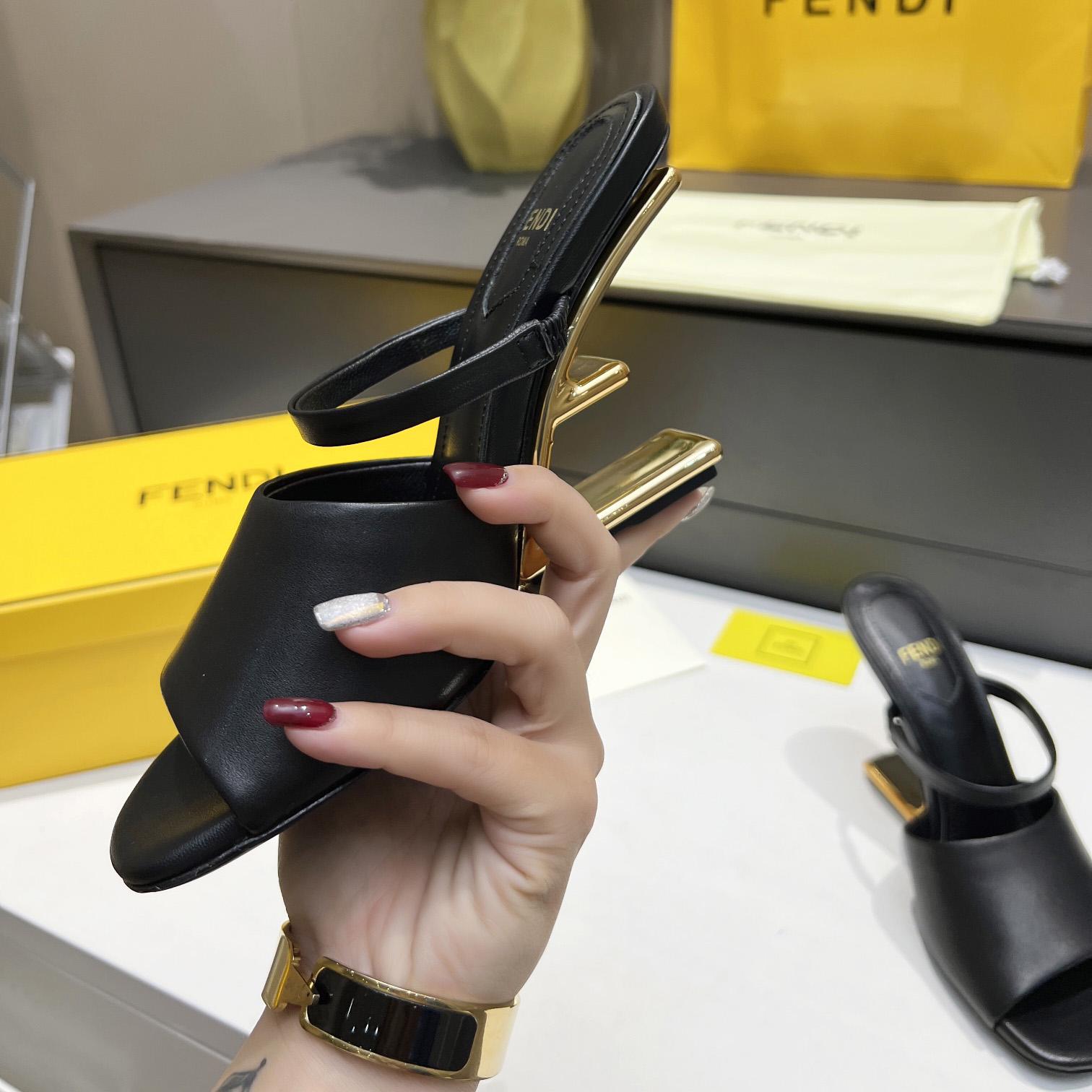 Fendi First Black Leather High-Heeled Sandals - 