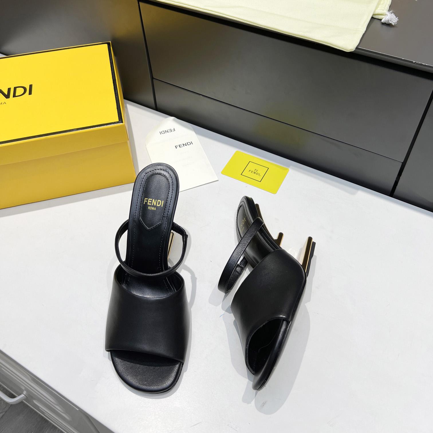 Fendi First Black Leather High-Heeled Sandals - 