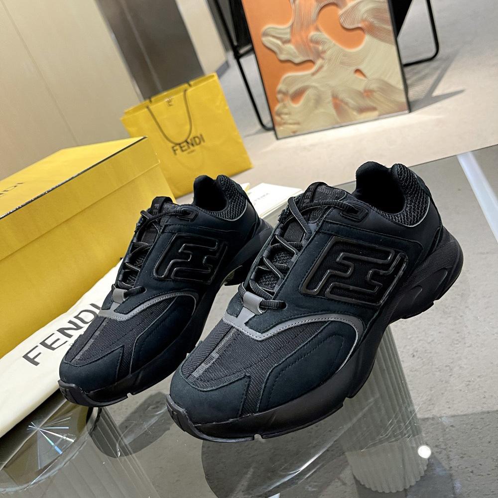 Fendi Faster Trainers Black Nubuck Leather Low-Tops Sneakers - 