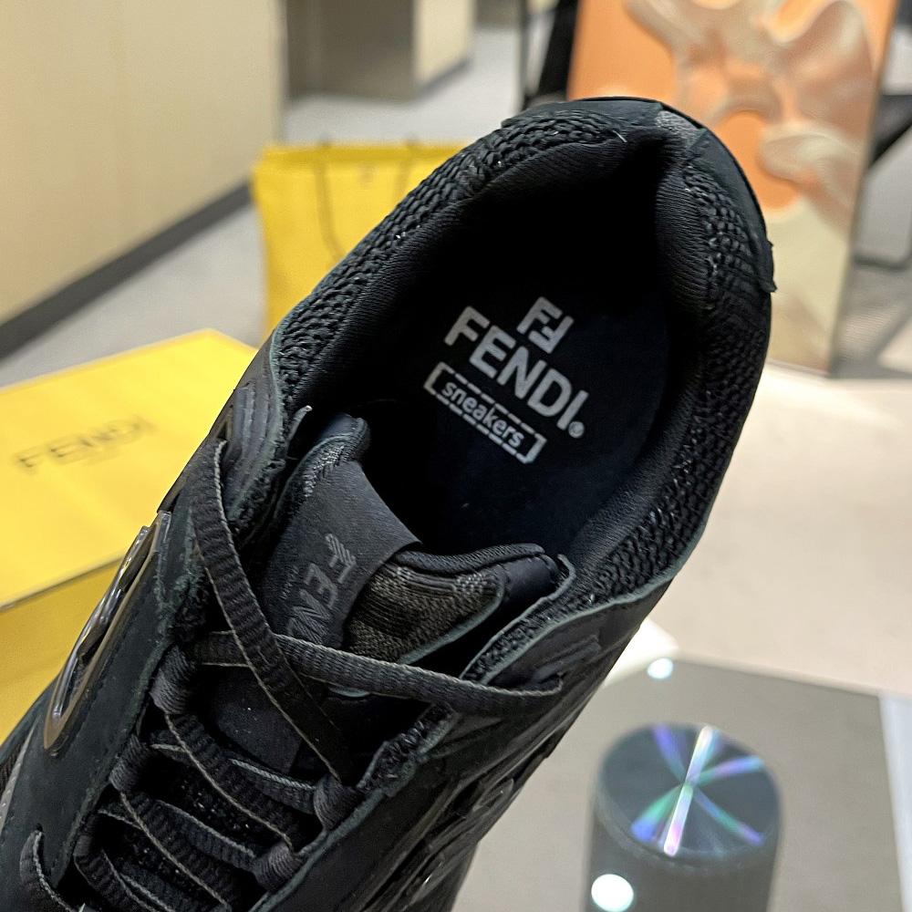 Fendi Faster Trainers Black Nubuck Leather Low-Tops Sneakers - 