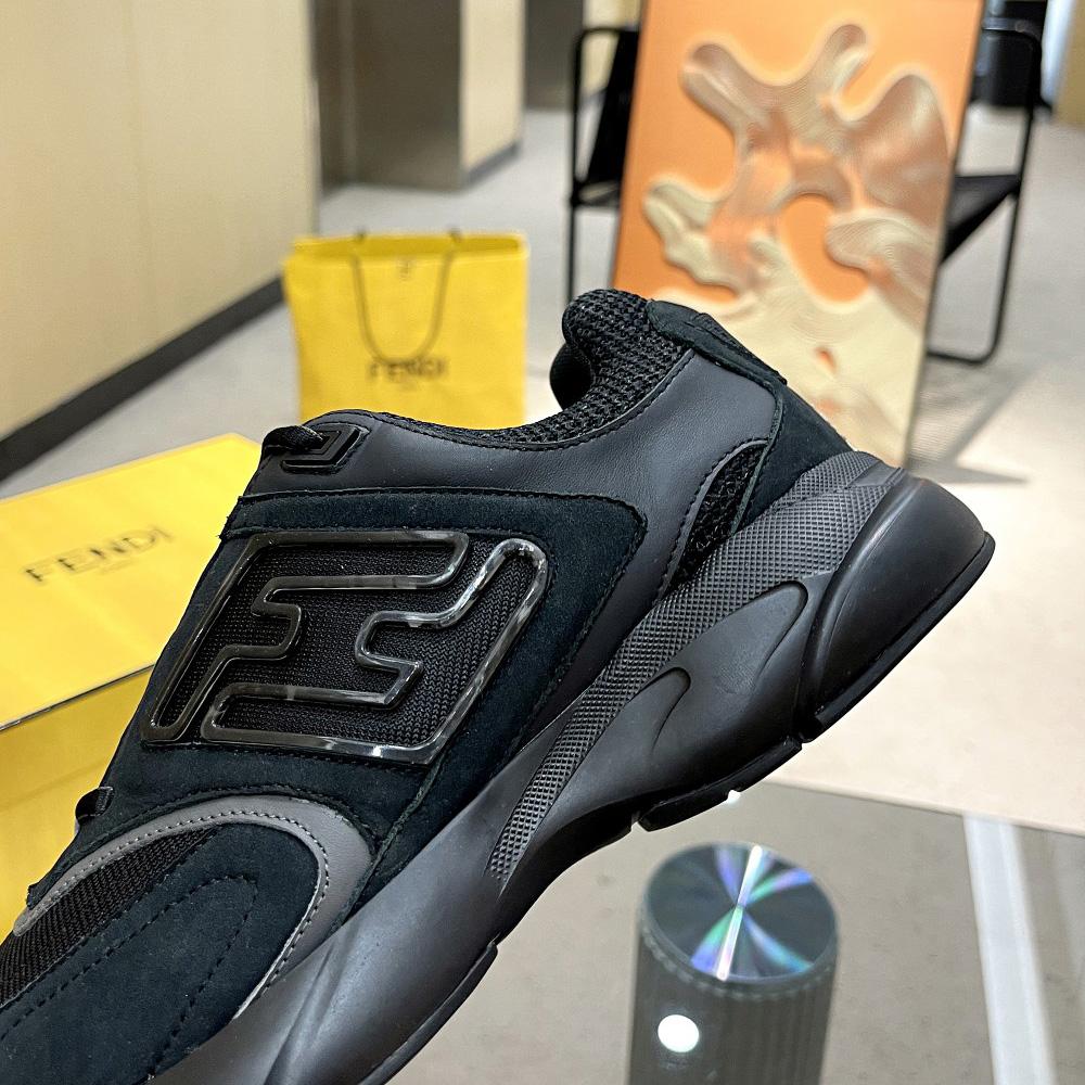 Fendi Faster Trainers Black Nubuck Leather Low-Tops Sneakers - 