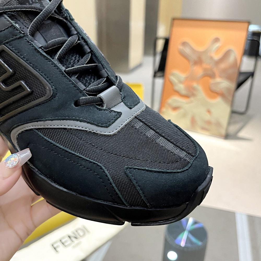 Fendi Faster Trainers Black Nubuck Leather Low-Tops Sneakers - 