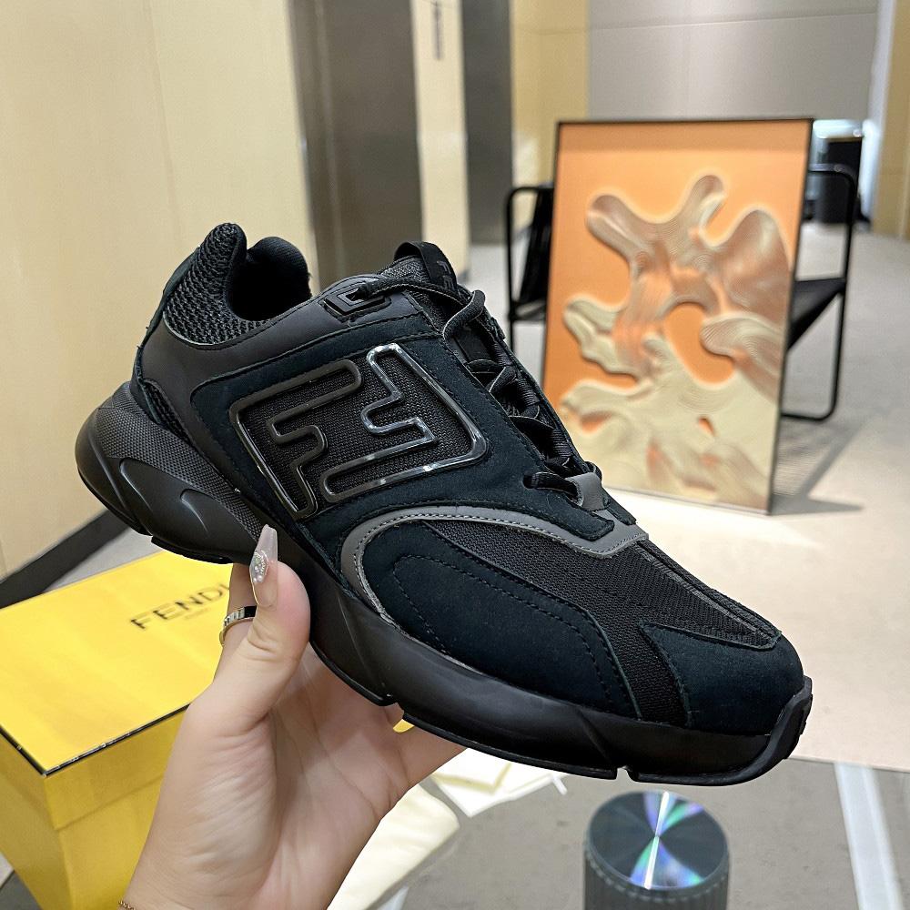 Fendi Faster Trainers Black Nubuck Leather Low-Tops Sneakers - 