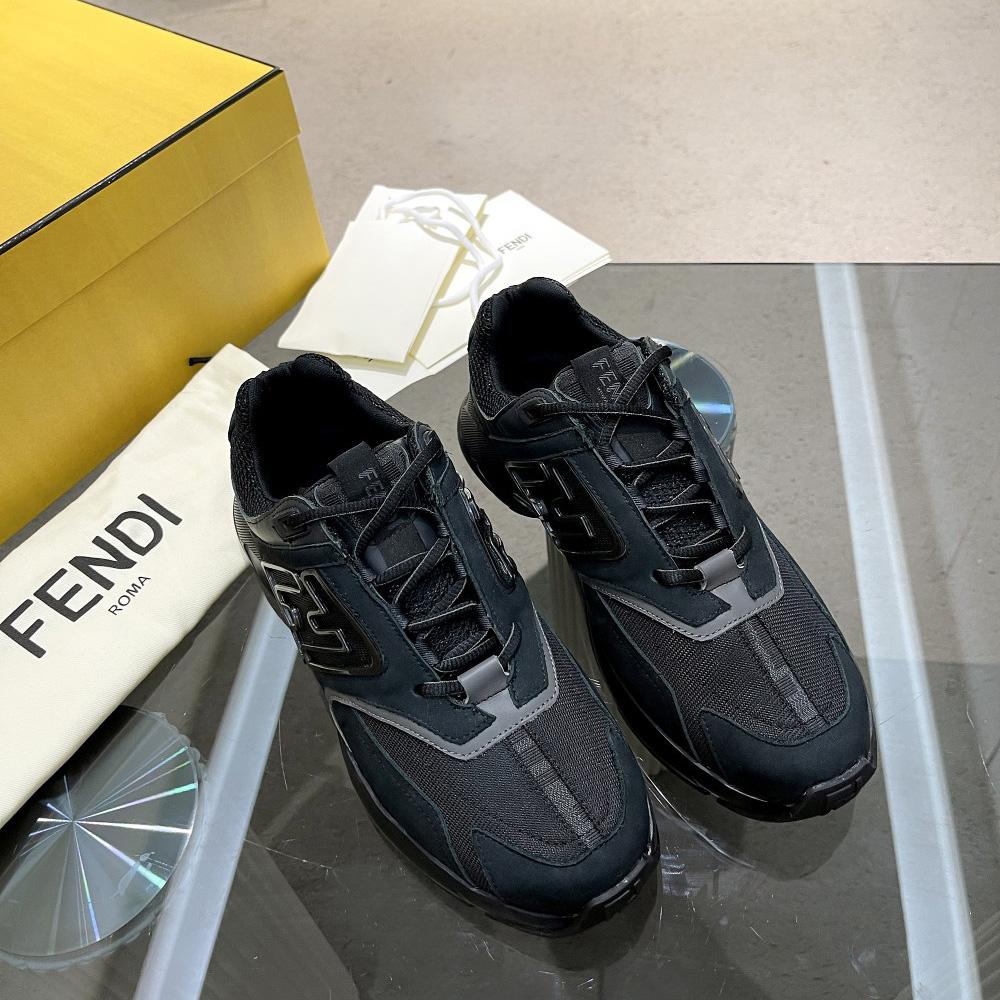 Fendi Faster Trainers Black Nubuck Leather Low-Tops Sneakers - 