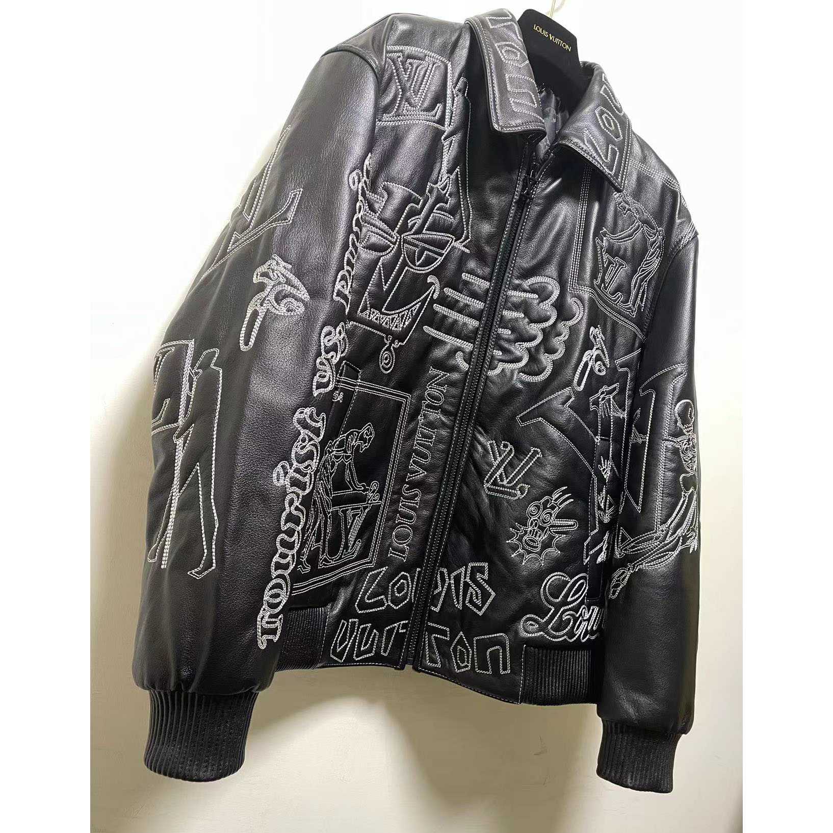 Louis Vuitton Black Leather 'Tourist vs. Purist' Bomber Jacket - 