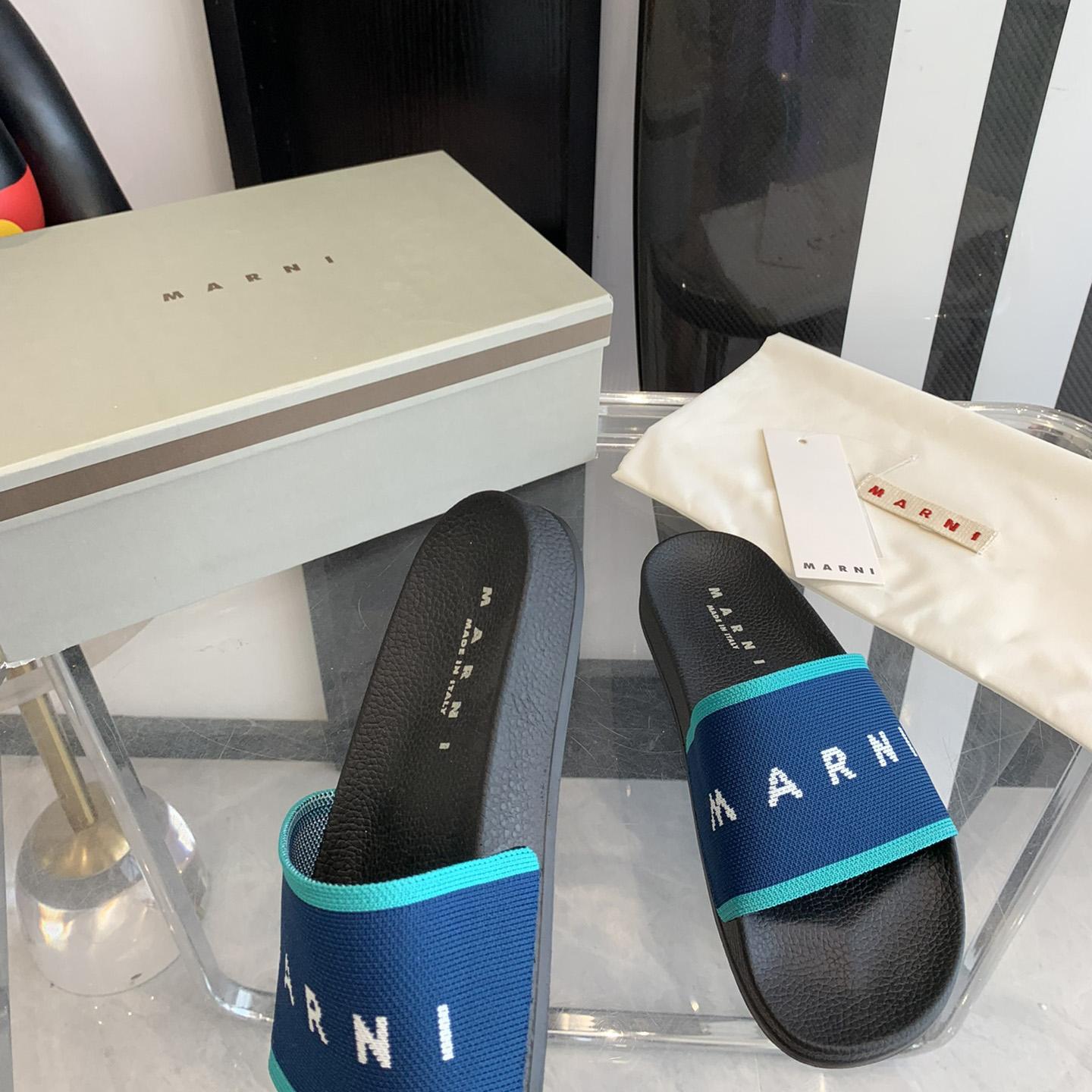 Marni Blue Logo Jacquard Rubber Slide - 