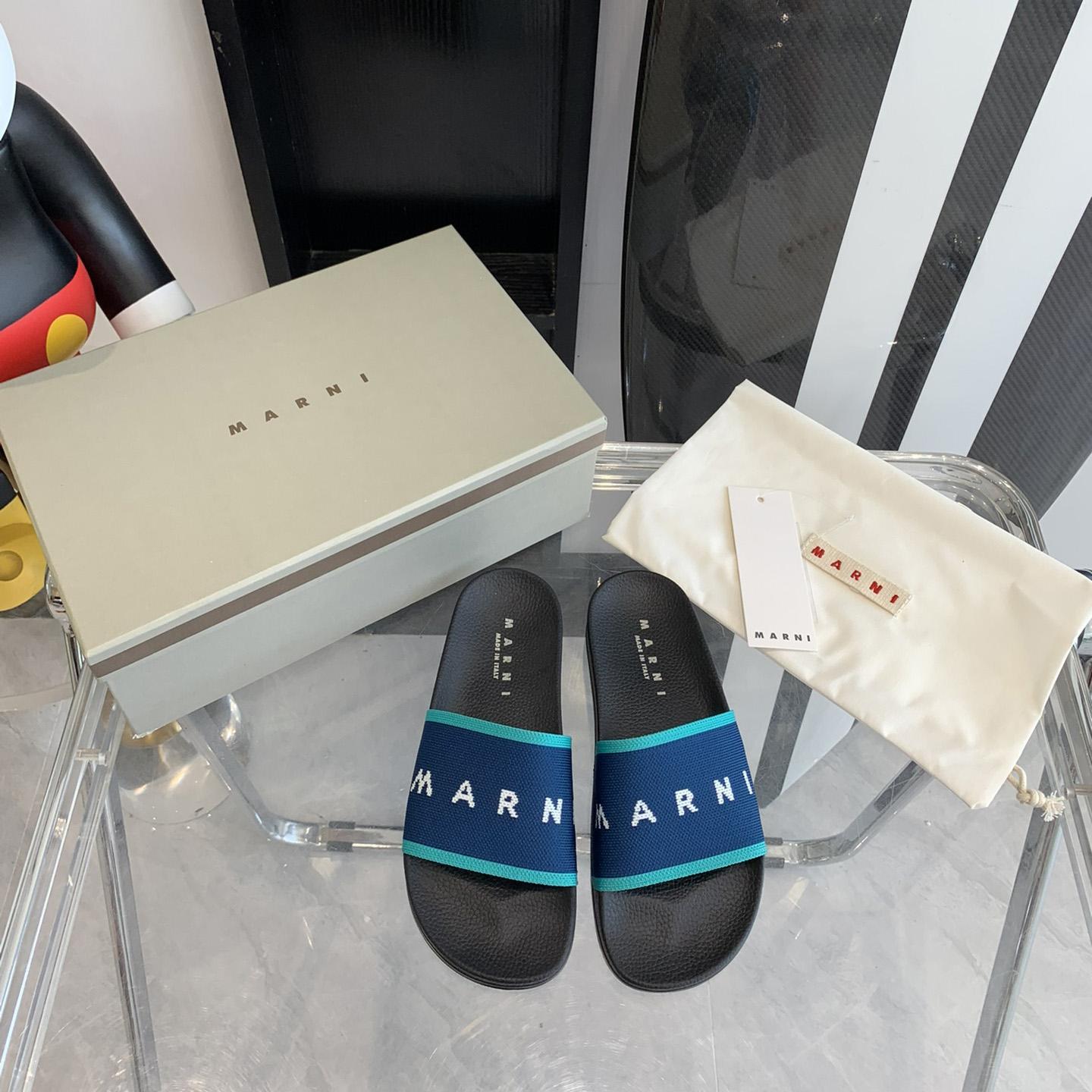 Marni Blue Logo Jacquard Rubber Slide - 