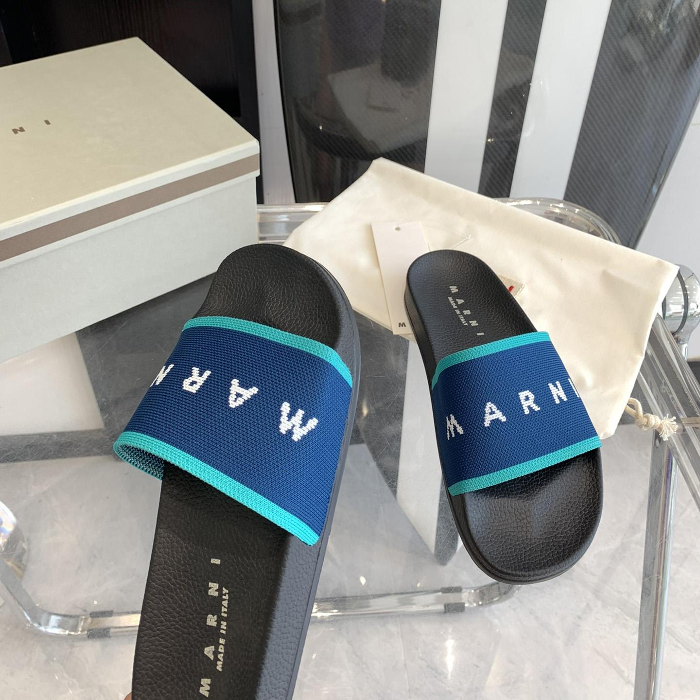 Marni Blue Logo Jacquard Rubber Slide - 