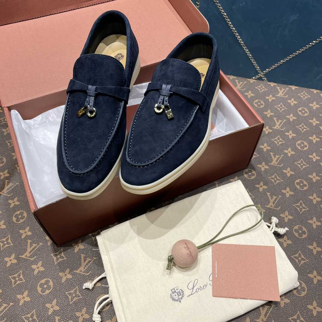 Loro Piana Summer Charms Walk Suede Loafers In Caviar - 