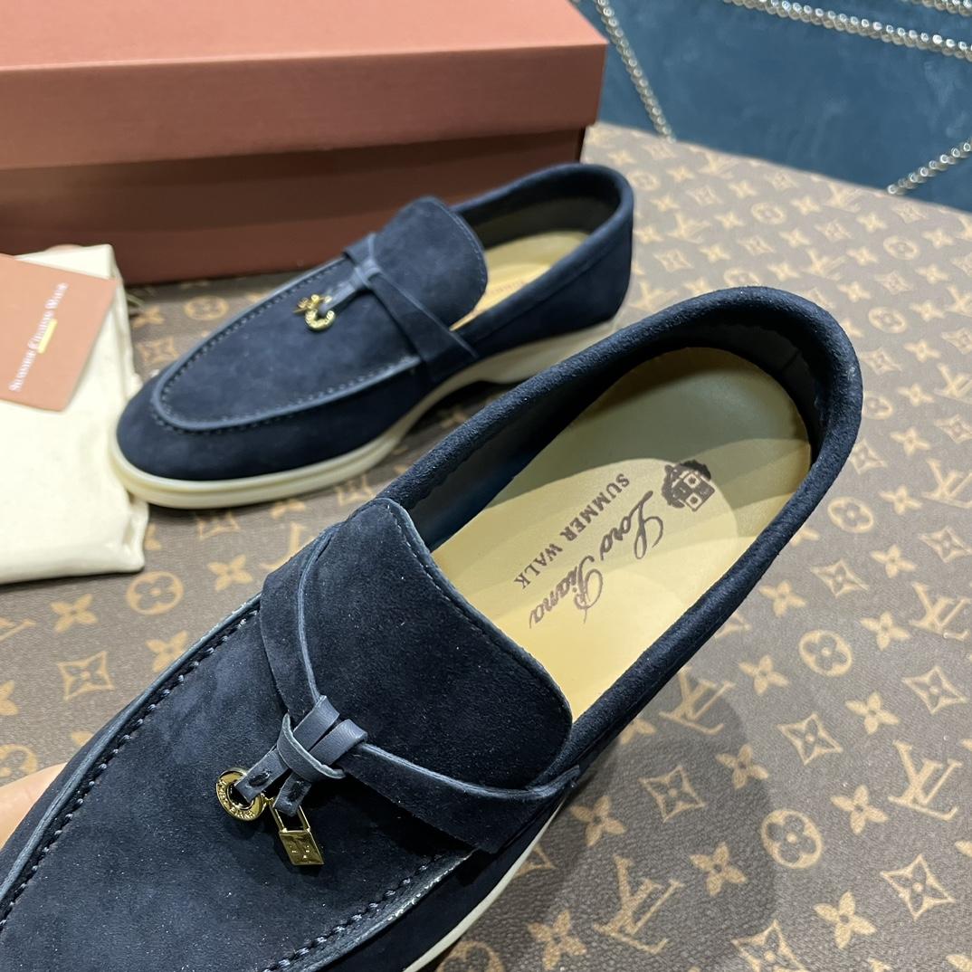 Loro Piana Summer Charms Walk Suede Loafers In Caviar - 