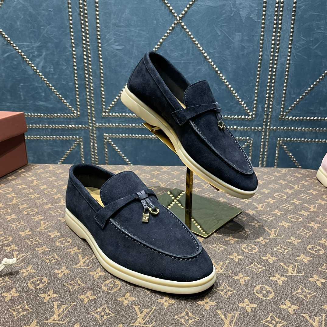 Loro Piana Summer Charms Walk Suede Loafers In Caviar - 