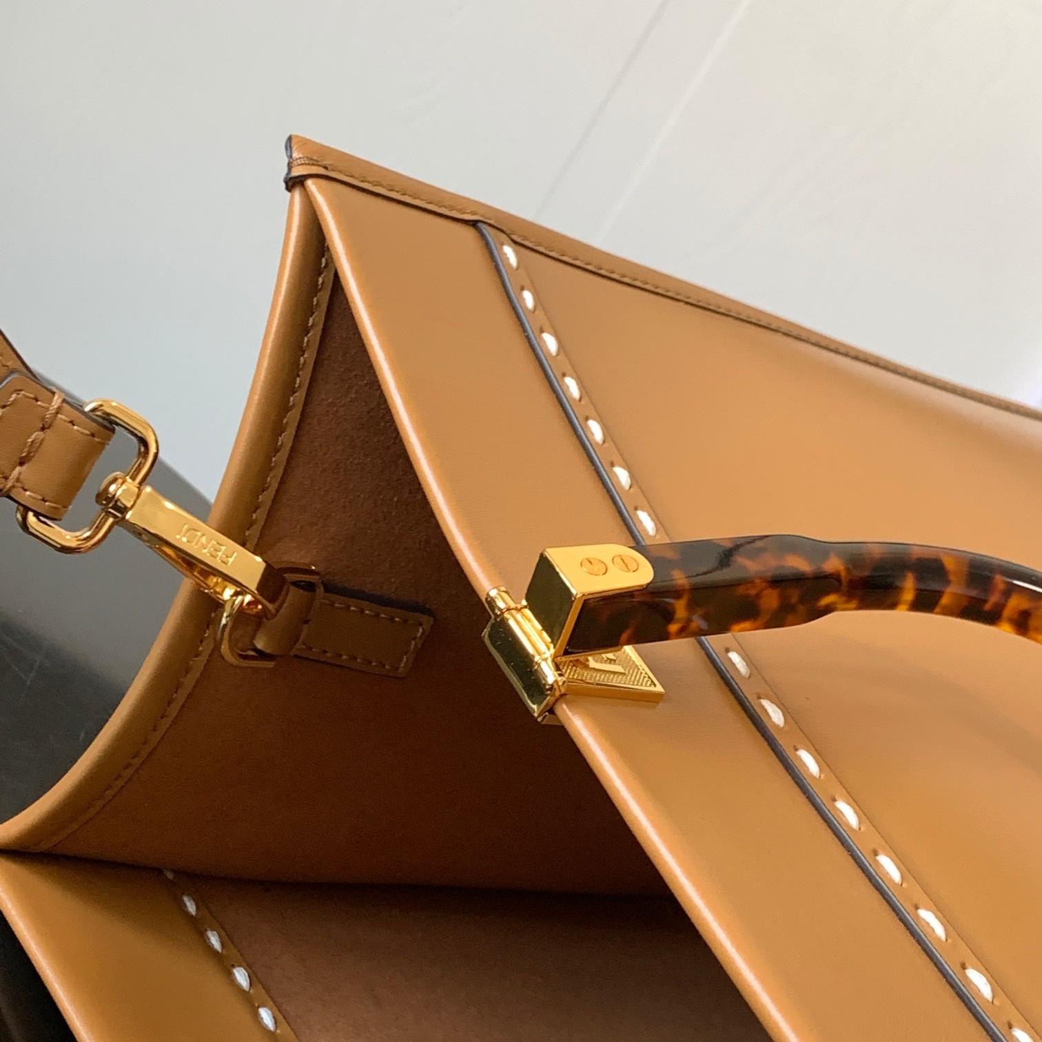 Fendi Sunshine Medium Light Brown Leather And Elaphe Shopper Bag - 