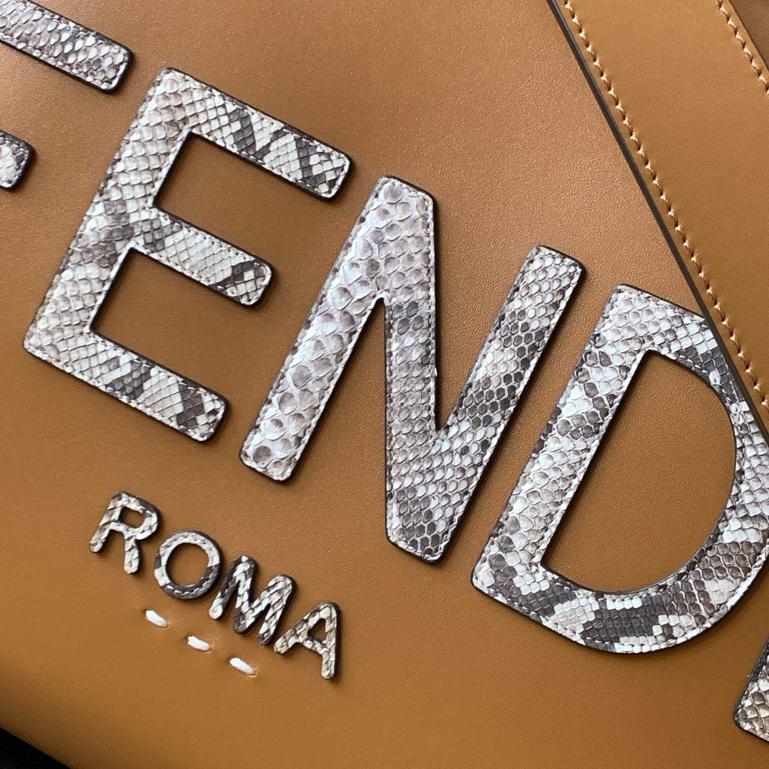 Fendi Sunshine Medium Light Brown Leather And Elaphe Shopper Bag - 