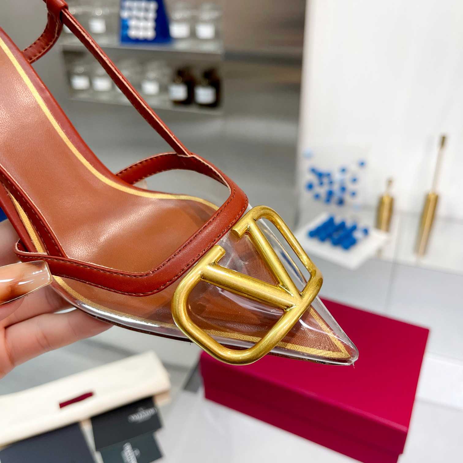 Valenti VLogo Signature Slingback Pump In Transparent Polymer Material  80MM - 