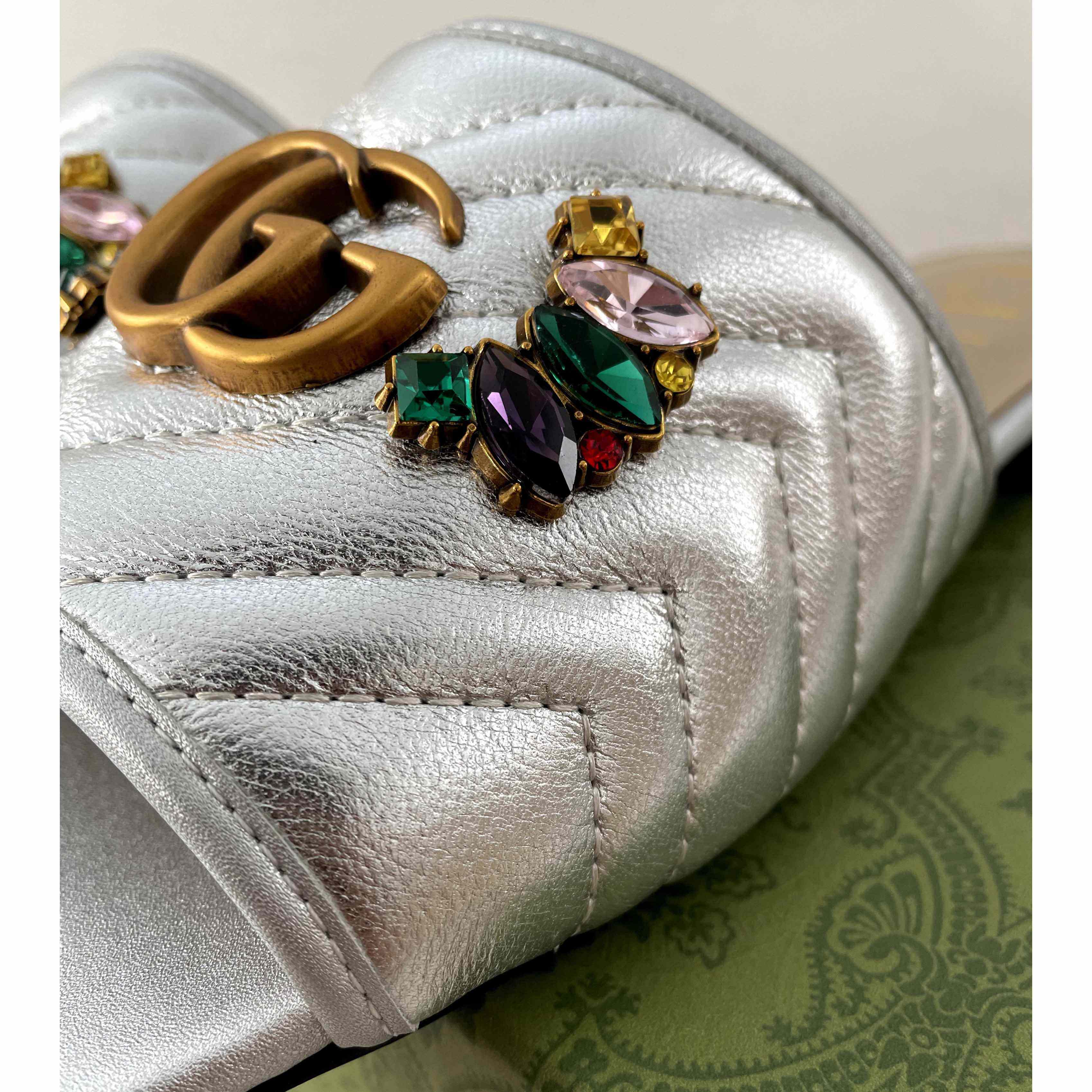 Gucci Women's Crystal Embellished Leather Slide Sandals - 