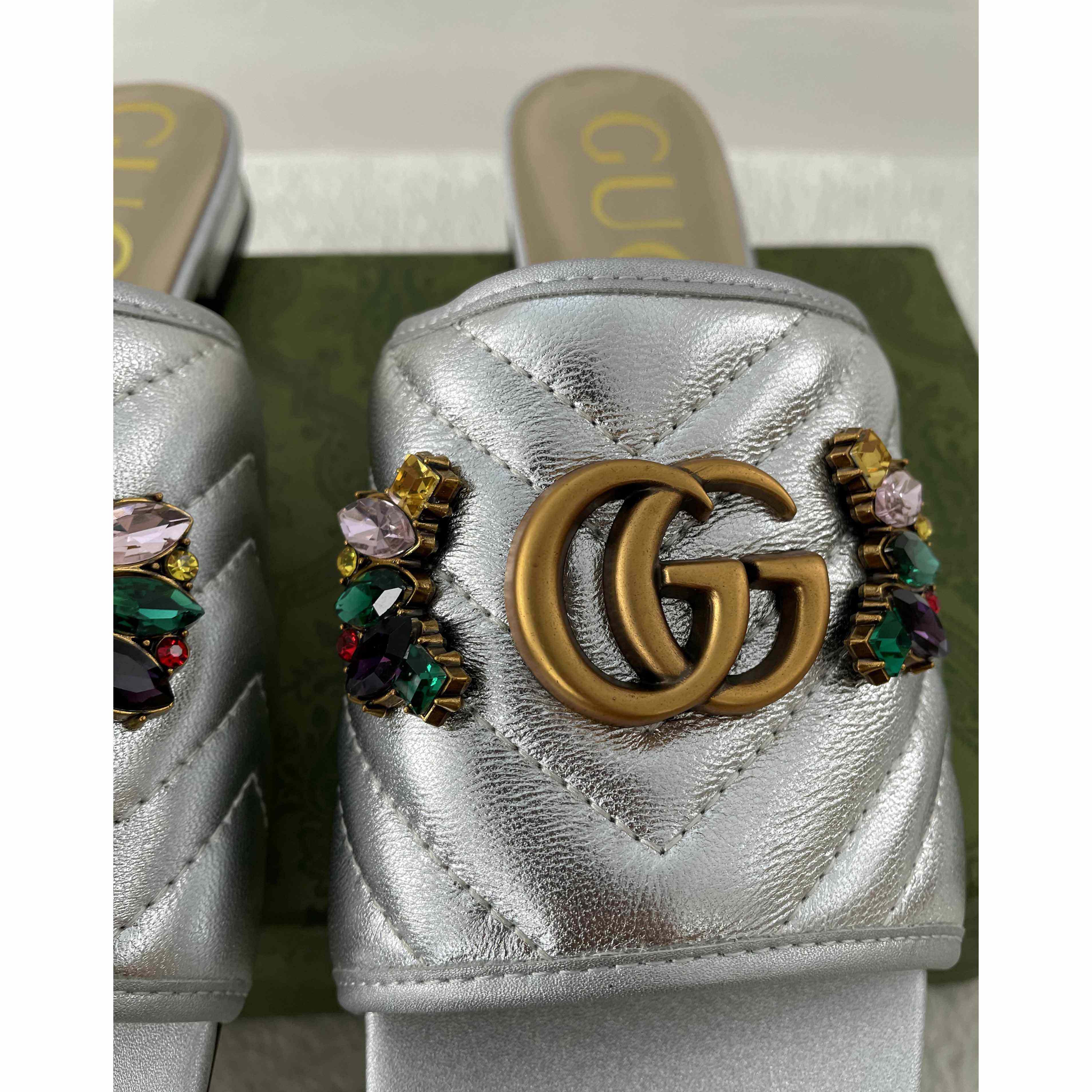 Gucci Women's Crystal Embellished Leather Slide Sandals - 