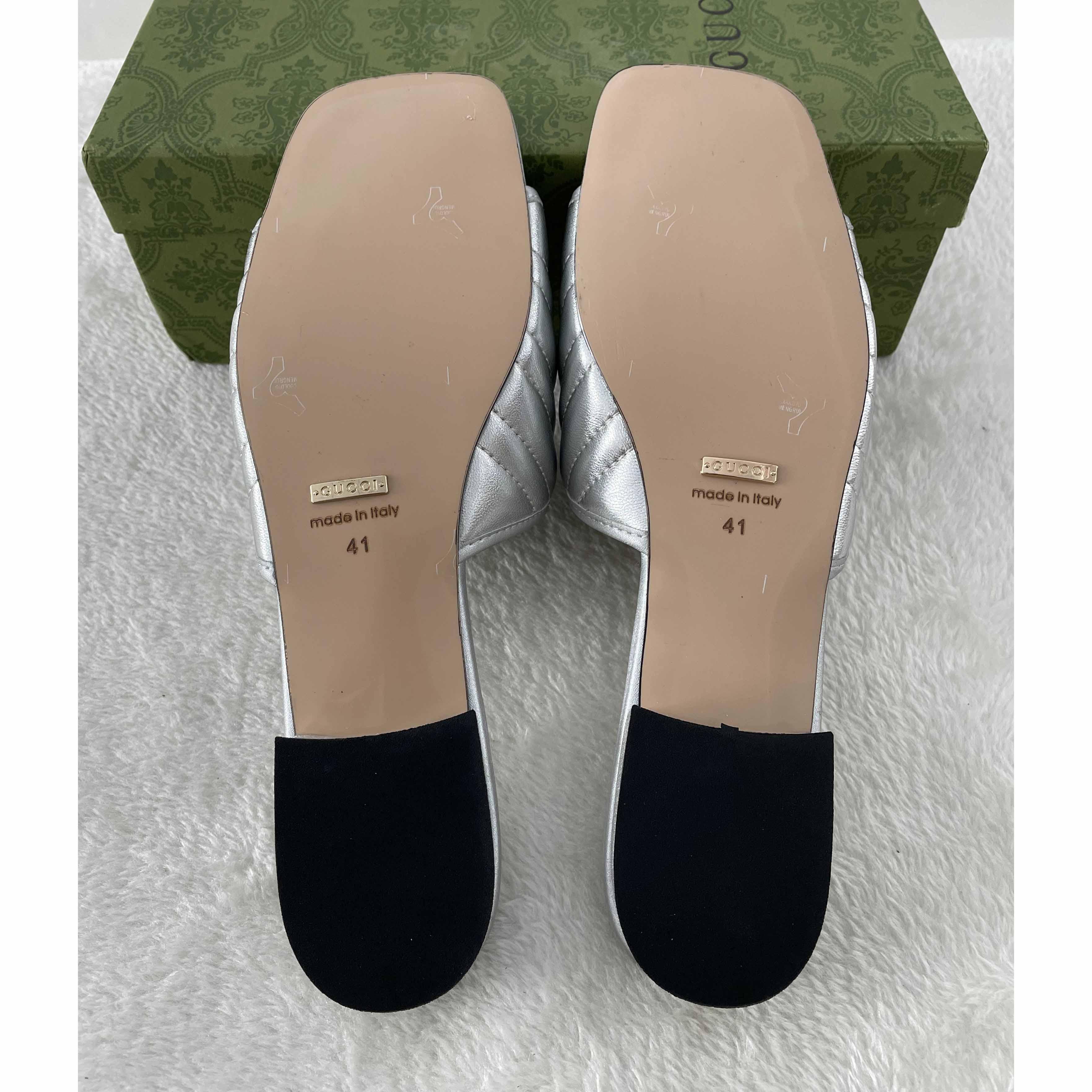 Gucci Women's Crystal Embellished Leather Slide Sandals - 