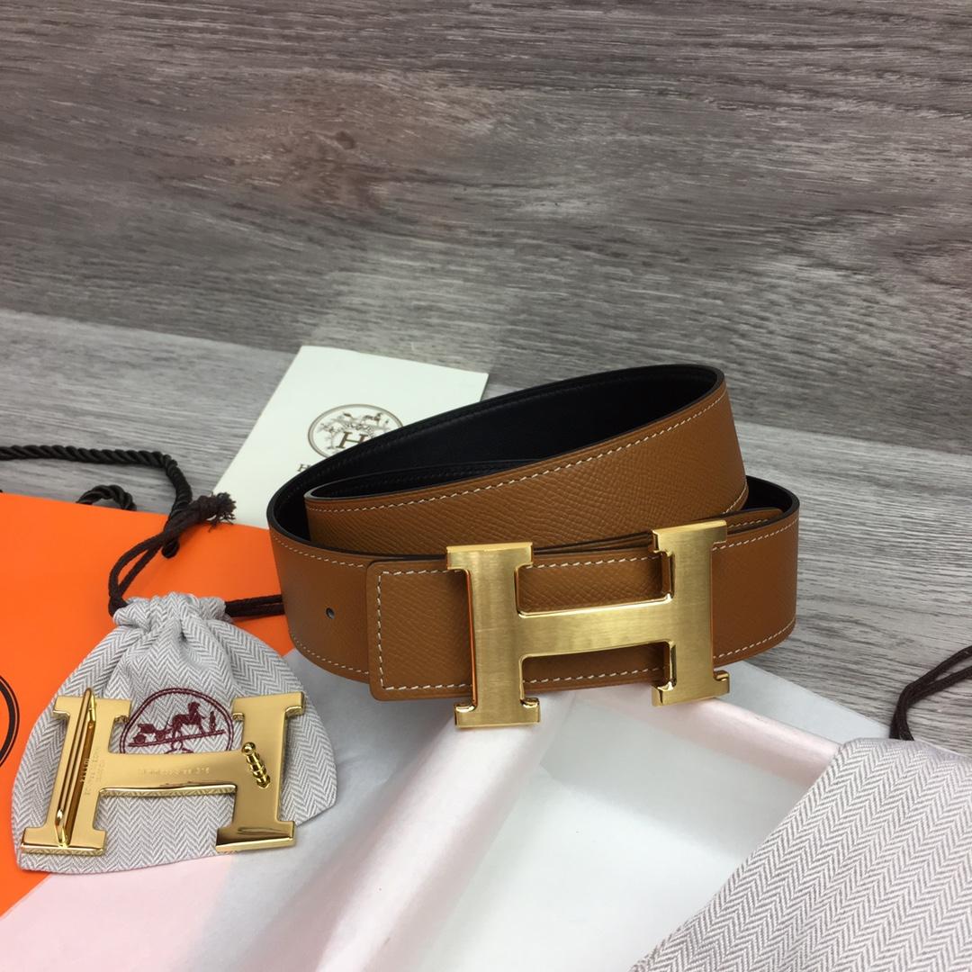 Hermes Brown Leather H Buckle Belt - 