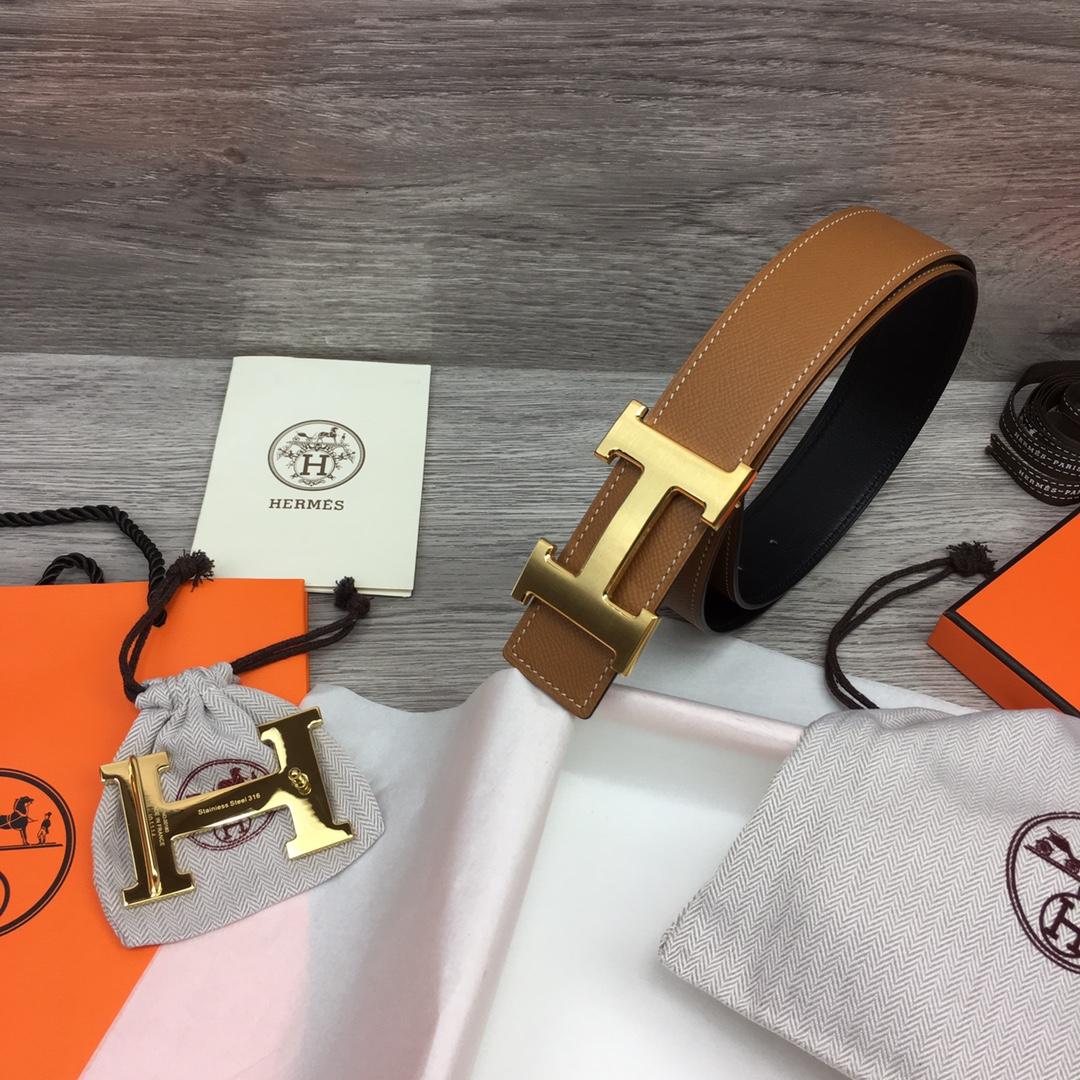 Hermes Brown Leather H Buckle Belt - 