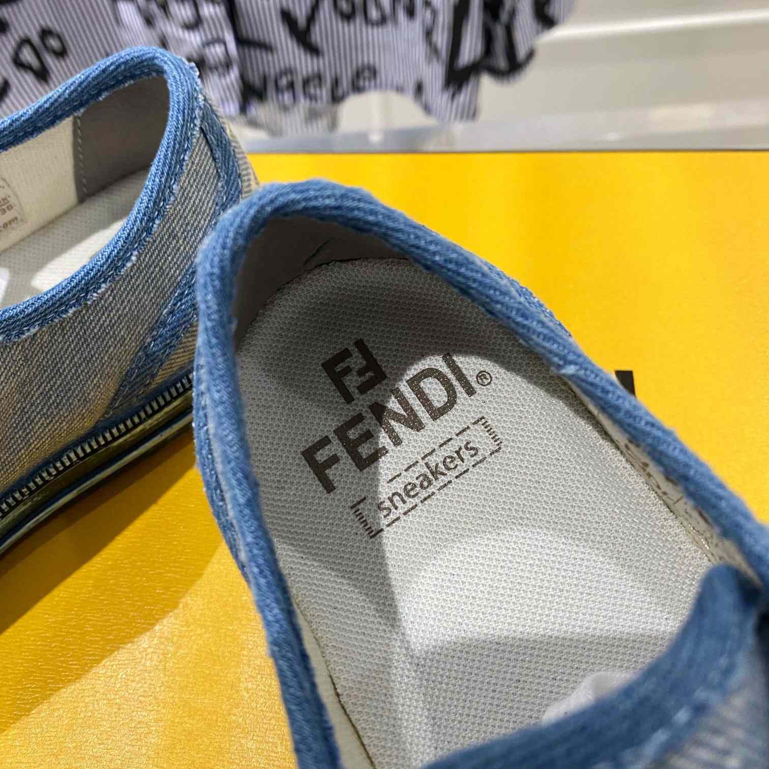 Fendi Domino Light Blue Denim Low Tops Sneakers - 
