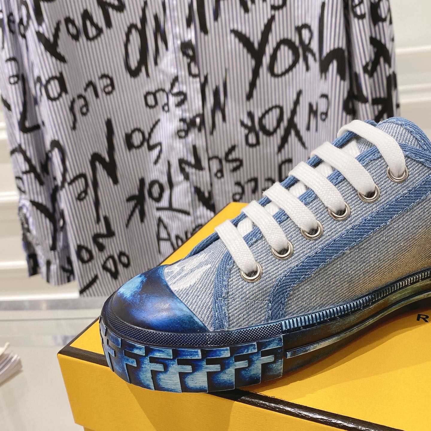 Fendi Domino Light Blue Denim Low Tops Sneakers - 