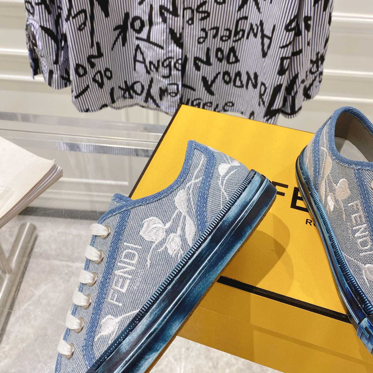 Fendi Domino Light Blue Denim Low Tops Sneakers - 